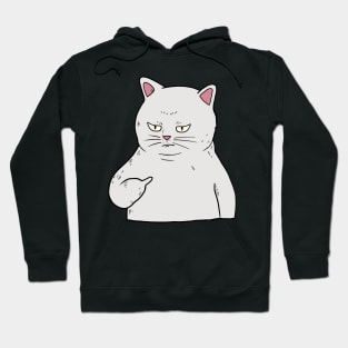 Grumpy white Cat Holding Middle Finger Hoodie